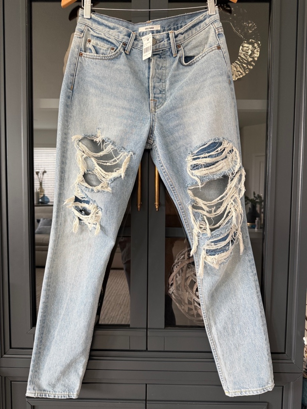 GRLFRND Light Blue Distressed Slim Straight Jeans